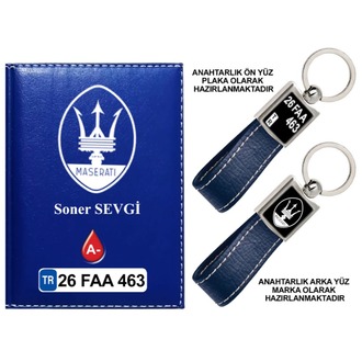 Plakanıza Özel Maserati Logolu Ruhsat Kabı ve Anahtarlık 4 Renk Seçeneği Mevcuttur.