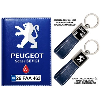 Plakanıza Özel Peugeot Logolu Ruhsat Kabı ve Anahtarlık 4 Renk Seçeneği Mevcuttur.