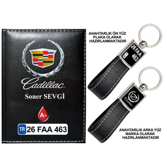 Plakanıza Özel Cadillac Logolu Ruhsat Kabı ve Anahtarlık 4 Renk Seçeneği Mevcuttur.