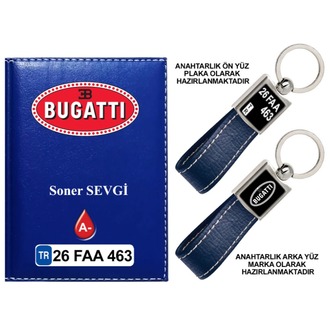 Plakanıza Özel Bugatti Logolu  Ruhsat Kabı ve Anahtarlık 4 Renk Seçeneği Mevcuttur.