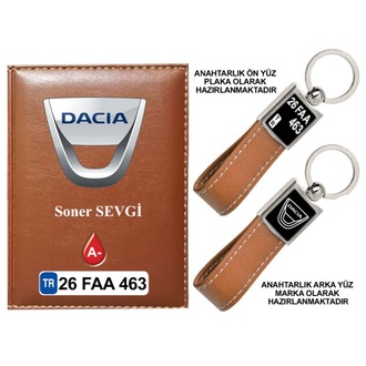 Plakanıza Özel Dacia Logolu Ruhsat Kabı ve Anahtarlık 4 Renk Seçeneği Mevcuttur.