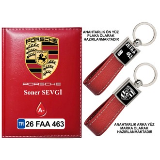 Plakanıza Özel Porsche Logolu Ruhsat Kabı ve Anahtarlık 4 Renk Seçeneği Mevcuttur.