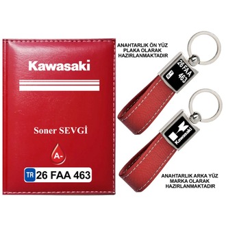 Plakanıza Özel Kawasaki Logolu Ruhsat Kabı ve Anahtarlık 4 Renk Seçeneği Mevcuttur.
