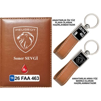 Plakanıza Özel Yeni Peugeot Logolu  Ruhsat Kabı ve Anahtarlık 4 Renk Seçeneği Mevcuttur.