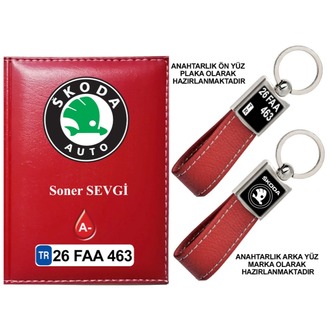 Plakanıza Özel Skoda Logolu Ruhsat Kabı ve Anahtarlık 4 Renk Seçeneği Mevcuttur.