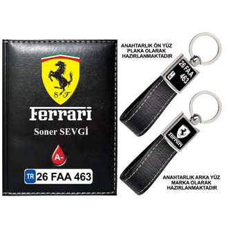 Plakanıza Özel Ferrari Logolu Ruhsat Kabı ve Anahtarlık 4 Renk Seçeneği Mevcuttur.