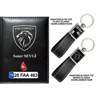 Plakanıza Özel Yeni Peugeot Logolu  Ruhsat Kabı ve Anahtarlık 4 Renk Seçeneği Mevcuttur.