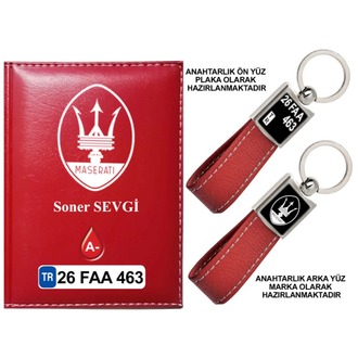Plakanıza Özel Maserati Logolu Ruhsat Kabı ve Anahtarlık 4 Renk Seçeneği Mevcuttur.