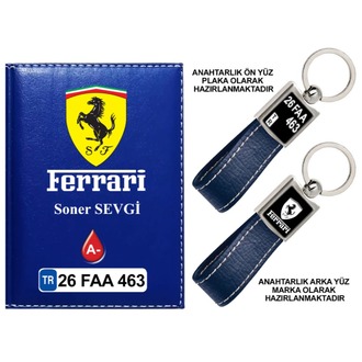 Plakanıza Özel Ferrari Logolu Ruhsat Kabı ve Anahtarlık 4 Renk Seçeneği Mevcuttur.