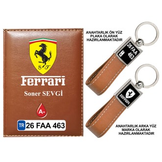 Plakanıza Özel Ferrari Logolu Ruhsat Kabı ve Anahtarlık 4 Renk Seçeneği Mevcuttur.