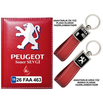 Plakanıza Özel Peugeot Logolu Ruhsat Kabı ve Anahtarlık 4 Renk Seçeneği Mevcuttur.