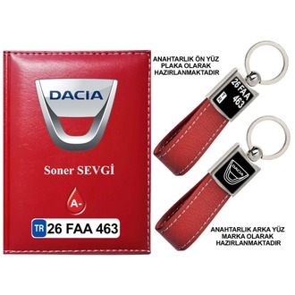 Plakanıza Özel Dacia Logolu Ruhsat Kabı ve Anahtarlık 4 Renk Seçeneği Mevcuttur.