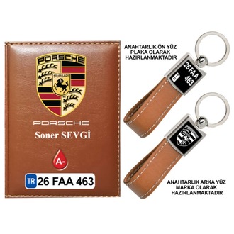 Plakanıza Özel Porsche Logolu Ruhsat Kabı ve Anahtarlık 4 Renk Seçeneği Mevcuttur.