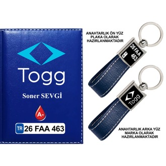Plakanıza Özel TOGG Logolu Ruhsat Kabı ve Anahtarlık 4 Renk