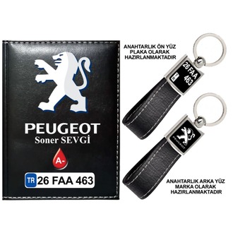 Plakanıza Özel Peugeot Logolu Ruhsat Kabı ve Anahtarlık 4 Renk Seçeneği Mevcuttur.