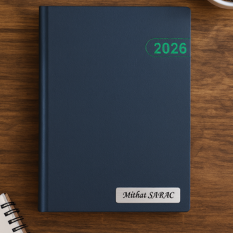 Isme Özel Yeşil Yaldız Baskılı Ajanda 2026 Tarihli - Isme Özel Kalem Hediyeli