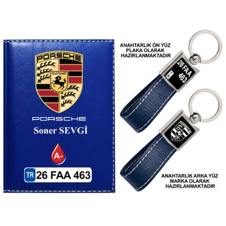Plakanıza Özel Porsche Logolu Ruhsat Kabı ve Anahtarlık 4 Renk Seçeneği Mevcuttur.