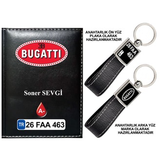 Plakanıza Özel Bugatti Logolu  Ruhsat Kabı ve Anahtarlık 4 Renk Seçeneği Mevcuttur.
