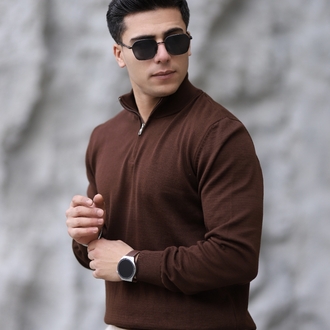 DİK YAKA YARIM FERMUARLI DÜZ ÖRGÜ P012