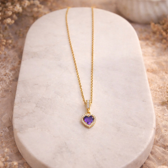 Amethyst Heart Işıltılı Kolye