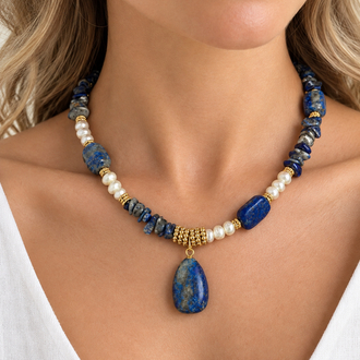 Lapis Lazuli & İnci Kolye ( Lapis Uçlu)