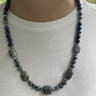 Lapis Lazuli, Terahertz & Kristal Doğal Taş Kolye (Gümüş Kapamalı)