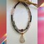 İki sıralı pembe kuvars, labradorite ve oniks taşlı kolye