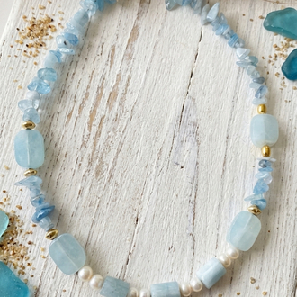 Aquamarine & İnci Tasarım Kolye