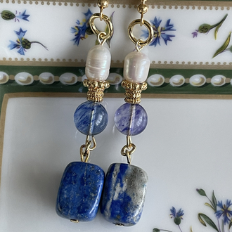 Lapis lazuli, Ceyt ve İnci Taşlı Küpe