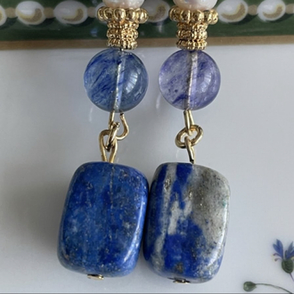 Lapis lazuli, Ceyt ve İnci Taşlı Küpe