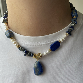 Lapis Lazuli & İnci Kolye ( Lapis Uçlu)