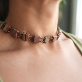 Jasper taşlı choker kolye
