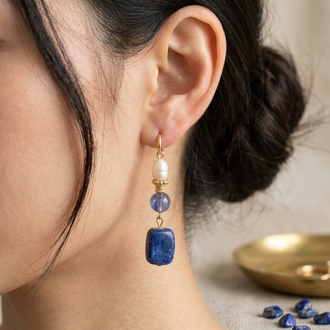 Lapis lazuli, Ceyt ve İnci Taşlı Küpe