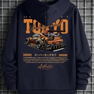 Tokyo baskılı Unisex pamuklu kapşonlu oversize sewatshirt 