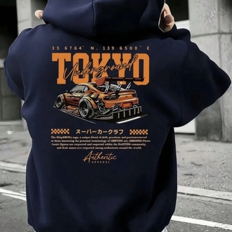 Tokyo baskılı Unisex pamuklu kapşonlu oversize sewatshirt 