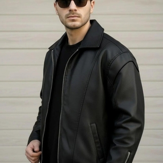 oversize rahat kalıp deri ceket 