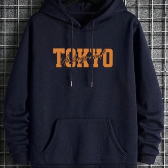 Tokyo baskılı Unisex pamuklu kapşonlu oversize sewatshirt 