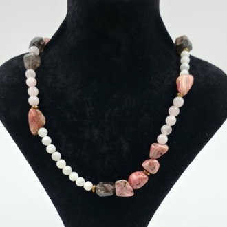 Rodokrozit, Pembe Kuvars & Dumanlı Kuvars Doğal Taş Kolye