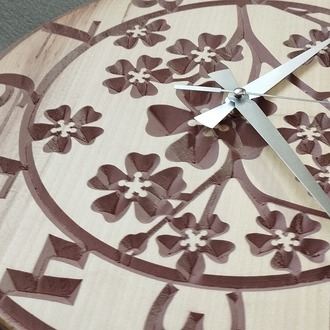 El Yapımı Ahşap Duvar Saati – Çiçek Desenli | 36 cm | Sessiz Mekanizma