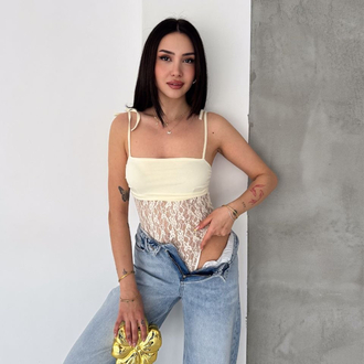 Sarı Dantelli Bodysuit