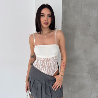 Beyaz Dantelli Bodysuit 