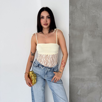 Sarı Dantelli Bodysuit