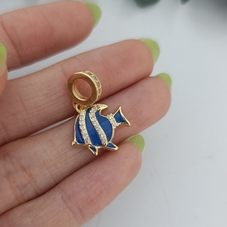 14K Renkte Mavi Mineli Balık Charm /Kolye Ucu