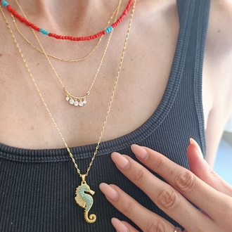 14K Renkte Xuping 60 cm Aynalı Deniz atı uçlu Kolye
