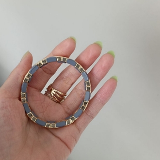 14K Renkte Gri &Gold Seramik Kaplama Lastikli Bileklik