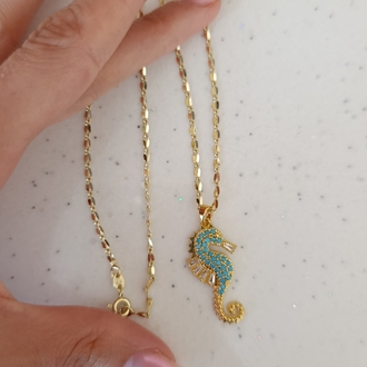 14K Renkte Xuping 60 cm Aynalı Deniz atı uçlu Kolye