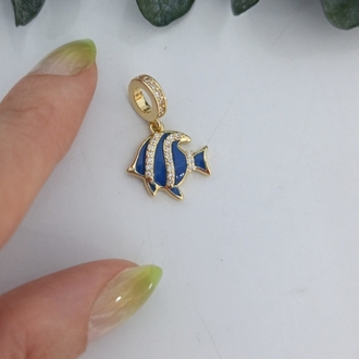 14K Renkte Mavi Mineli Balık Charm /Kolye Ucu