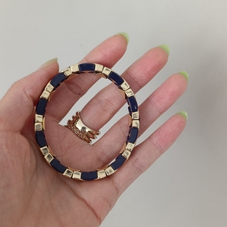 14K Renkte Seramik Kaplama Lacivert &Gold Lastikli Bileklik