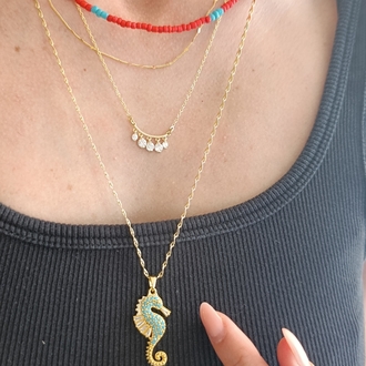 14K Renkte Xuping 60 cm Aynalı Deniz atı uçlu Kolye