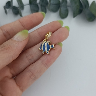14K Renkte Mavi Mineli Balık Charm /Kolye Ucu